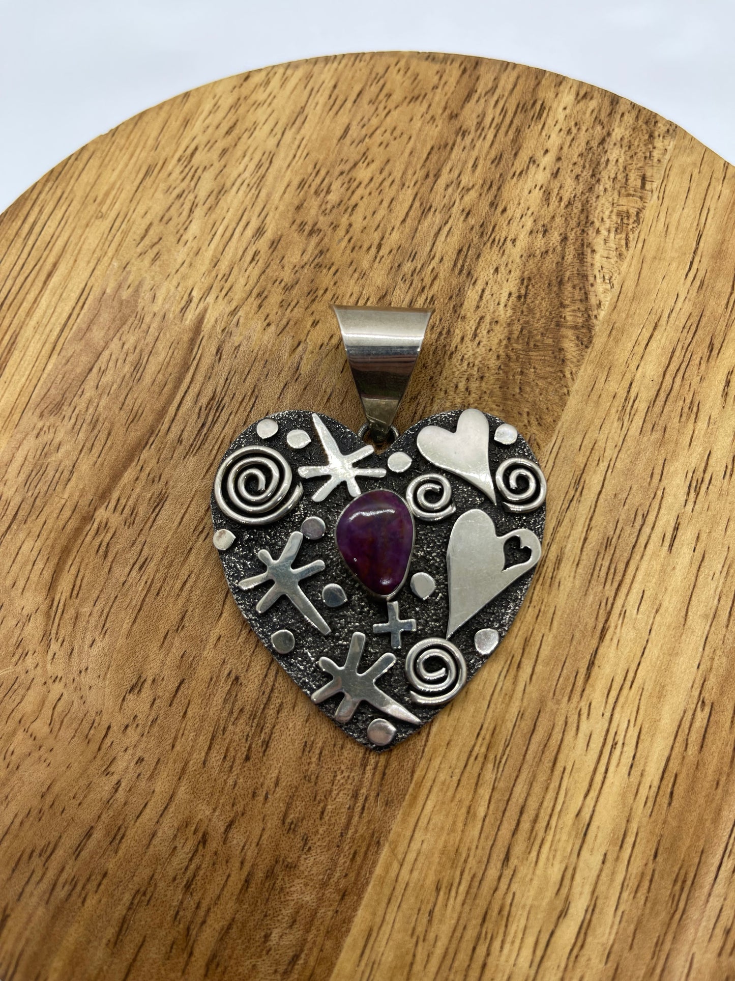 Purple Spiny Oyster Shell Heart Pendant with a 12mm Bale by Alex Sanchez, Navajo