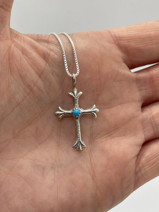 16" Cross Necklace with Turquoise, Navajo Made