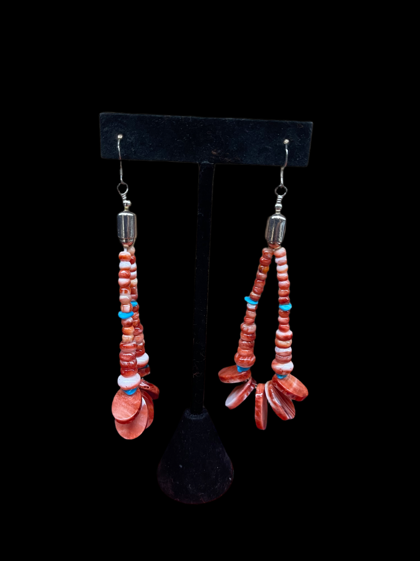 Red Spiny Oyster Shell Tear Drop Dangle Earrings, Santo Domingo Made