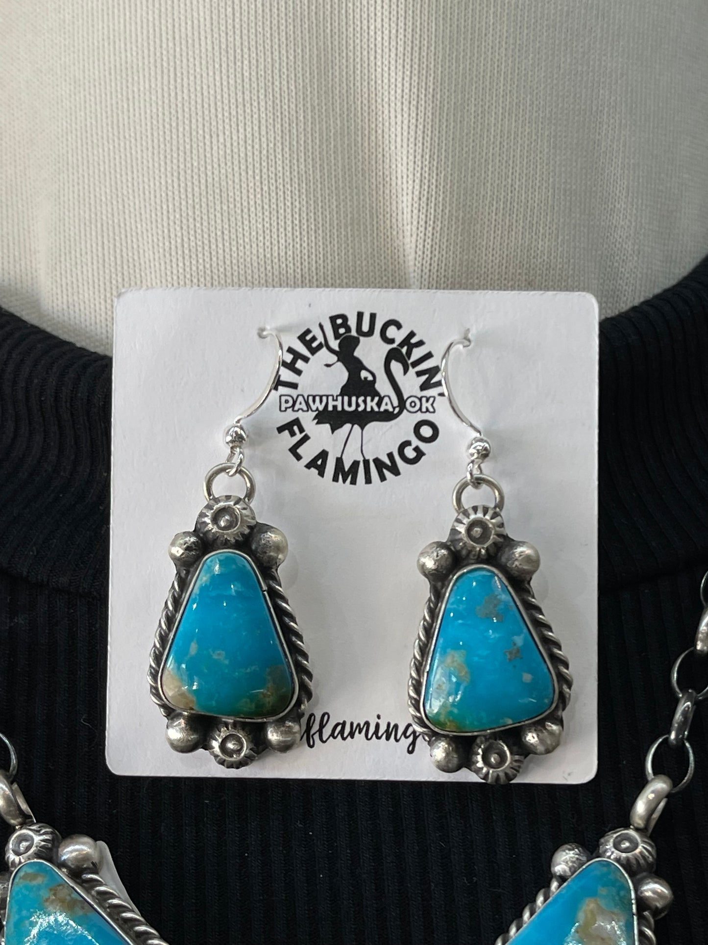 Blue Kingman Turquoise Lariat and Earring Set by Augustine Largo, Navajo