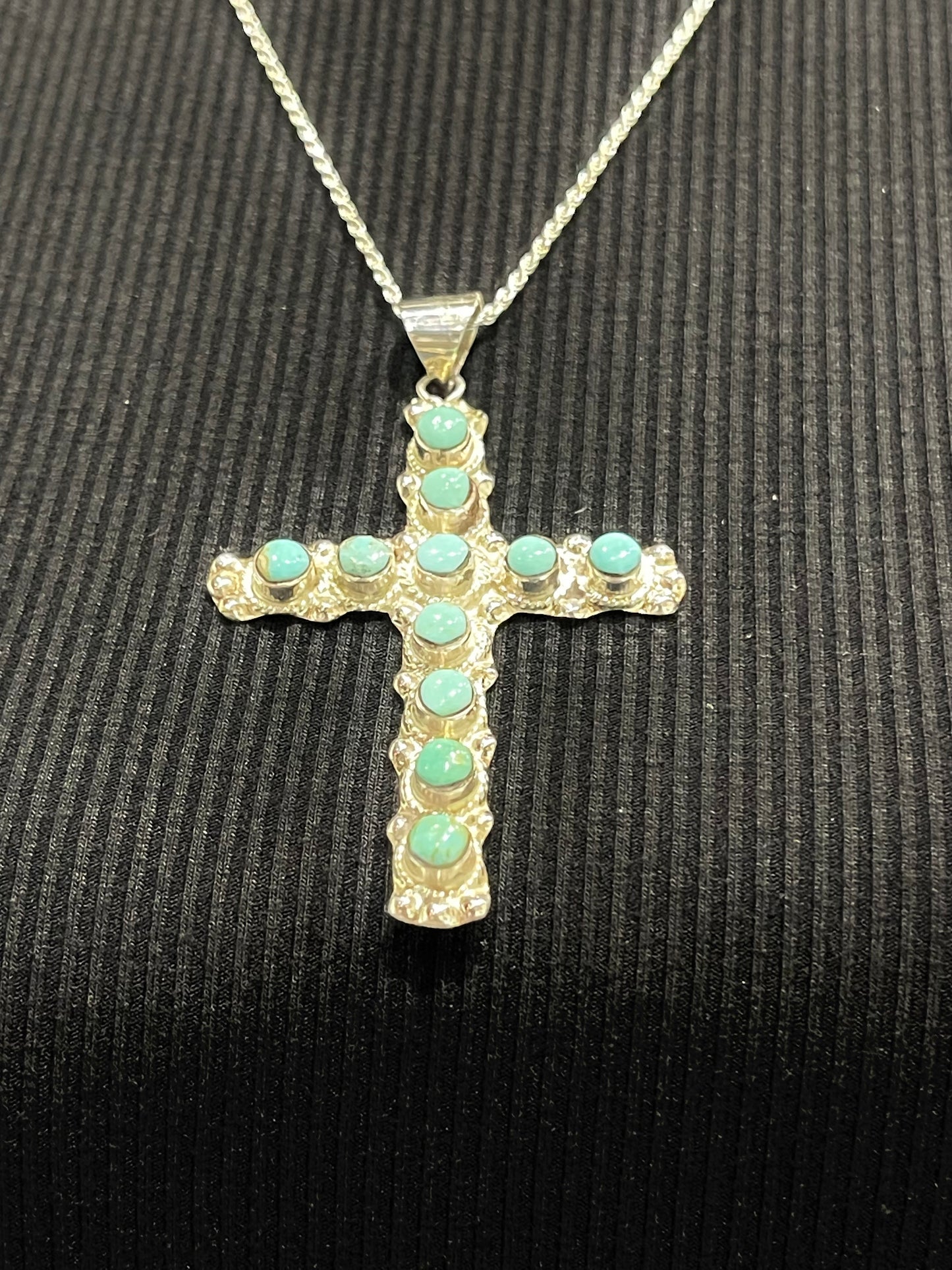 20" 11 Stone Turquoise Cross Pendant Necklace