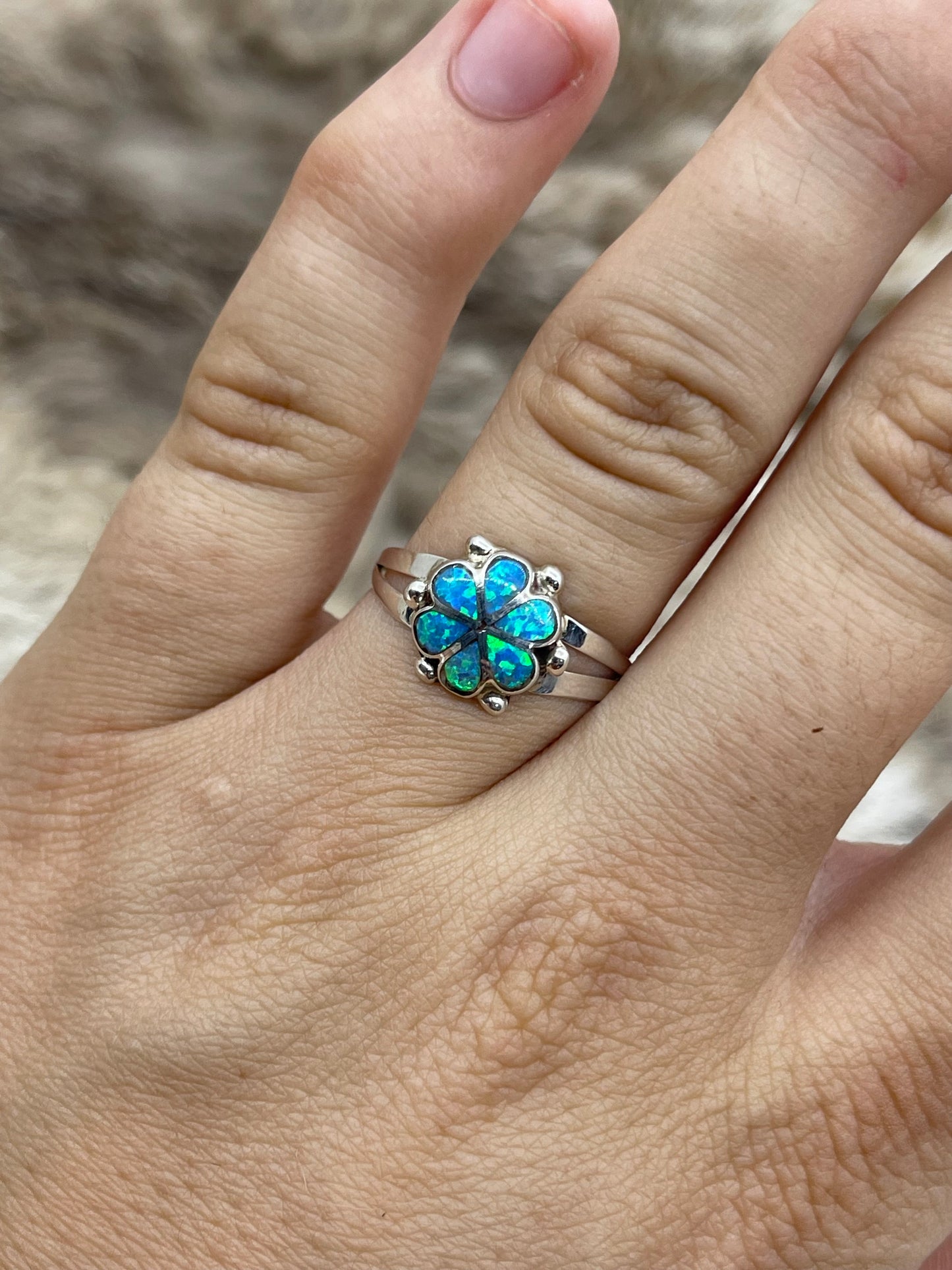 9.5 Blue Opal Ring by Bernadette Hattie, Zuni