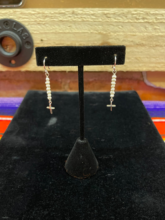 Fresh Water Pearls with Dangling Cross Earrings