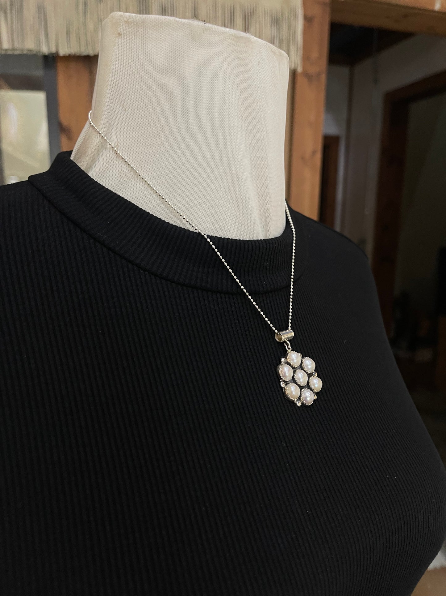 18" Freshwater Pearl Cluster Pendant Necklace with a 4.4mm Bale by Martin Perry, Navajo