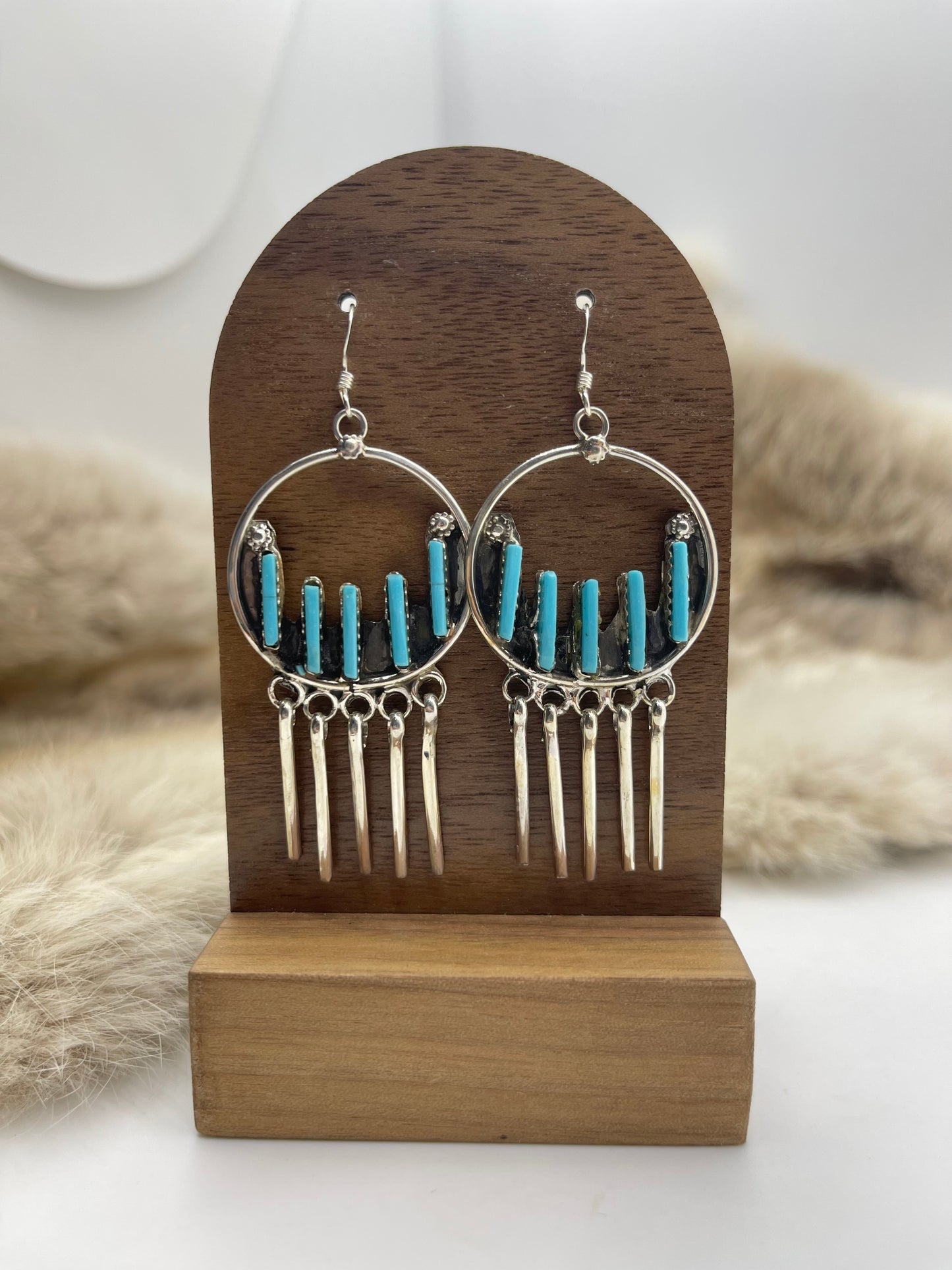 Circle Dangle Earrings With Fringe By Kathryn Qualo, Zuni