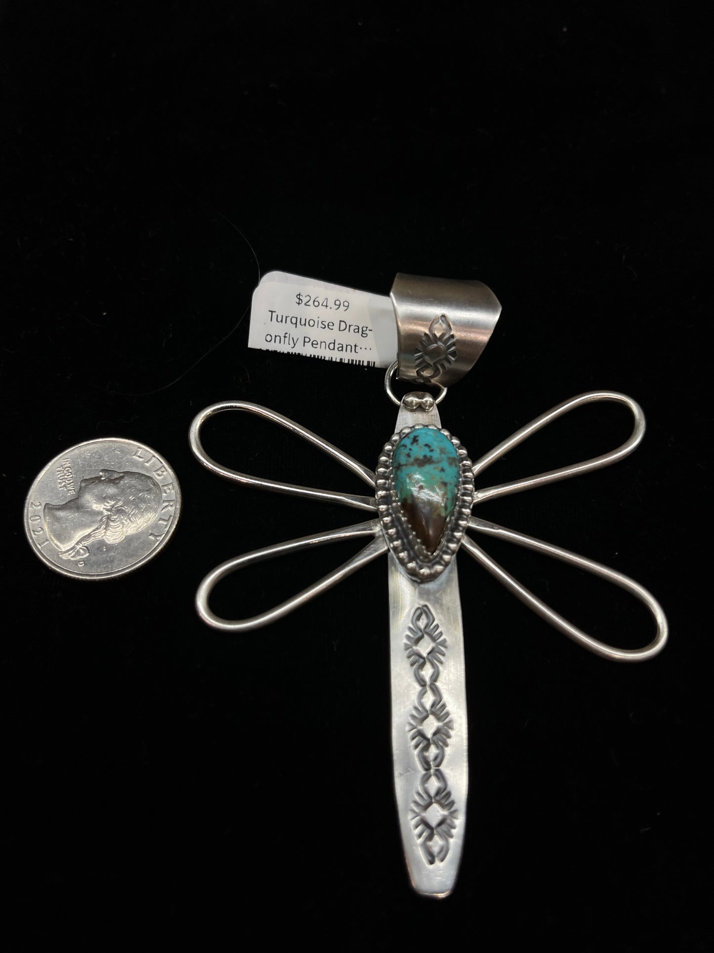 Turquoise Dragonfly Pendant with a 15mm Bale by Calvin Delgarito, Navajo