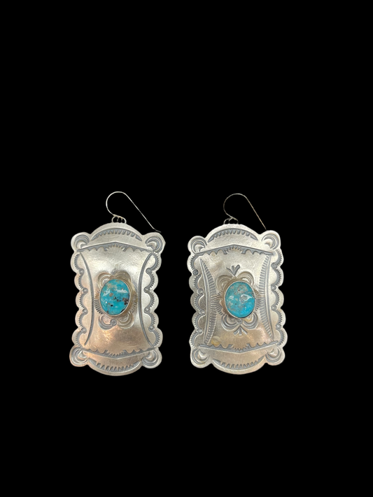 Turquoise Concho Dangle Earrings by Jeff Largo, Navajo