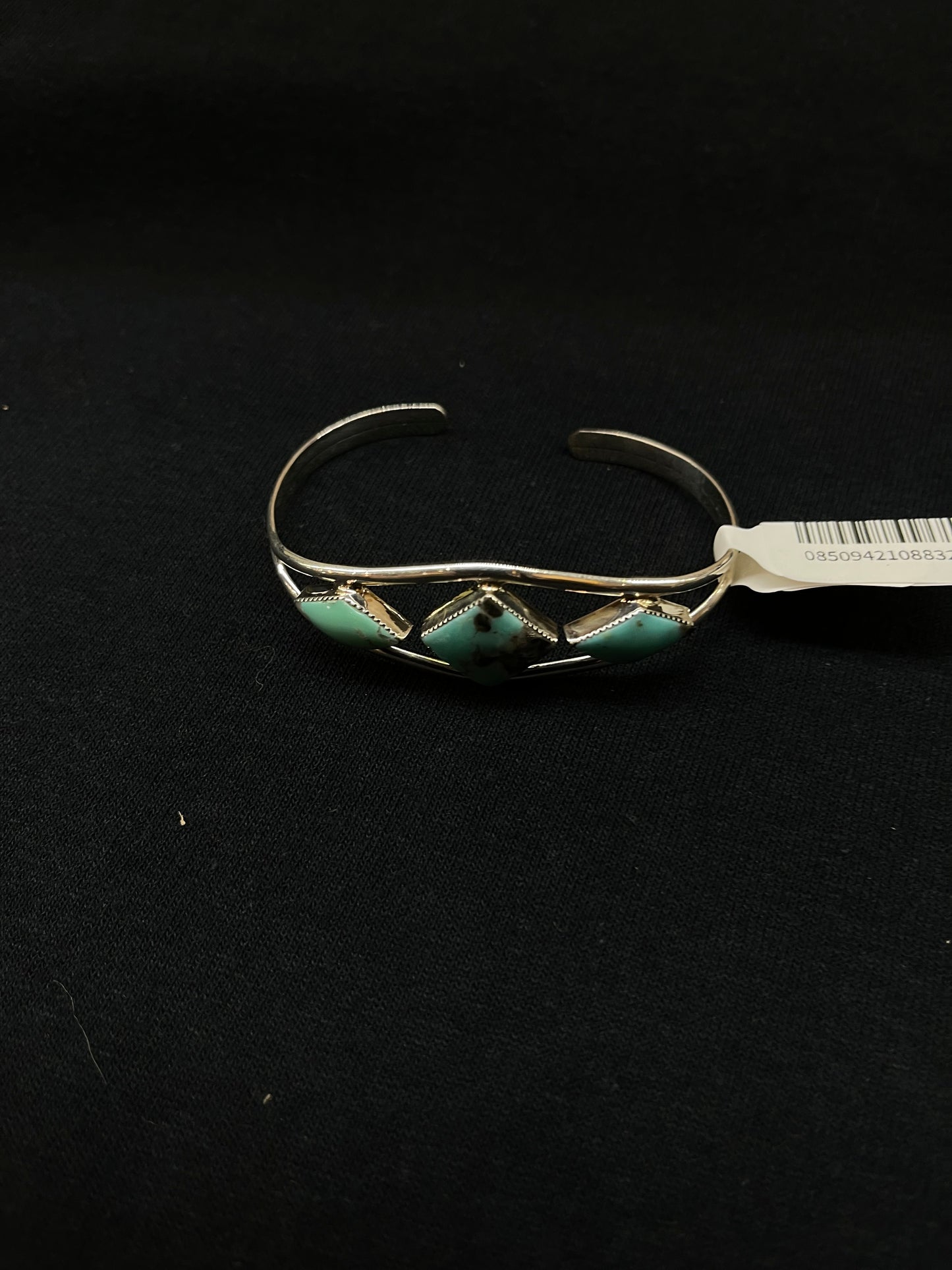 5 3/4" -7" 3 Stoen Turquoise Diamond Shaped Cuff by Helen Barbone, Navajo