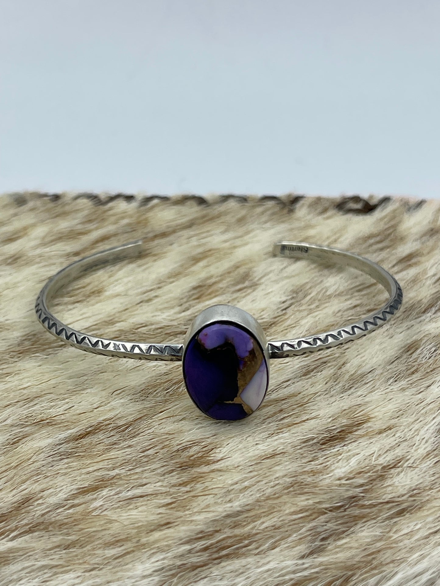 5.5” - 7" Lavender Dahlia Oval Cuff by Donovan Skeets, Navajo
