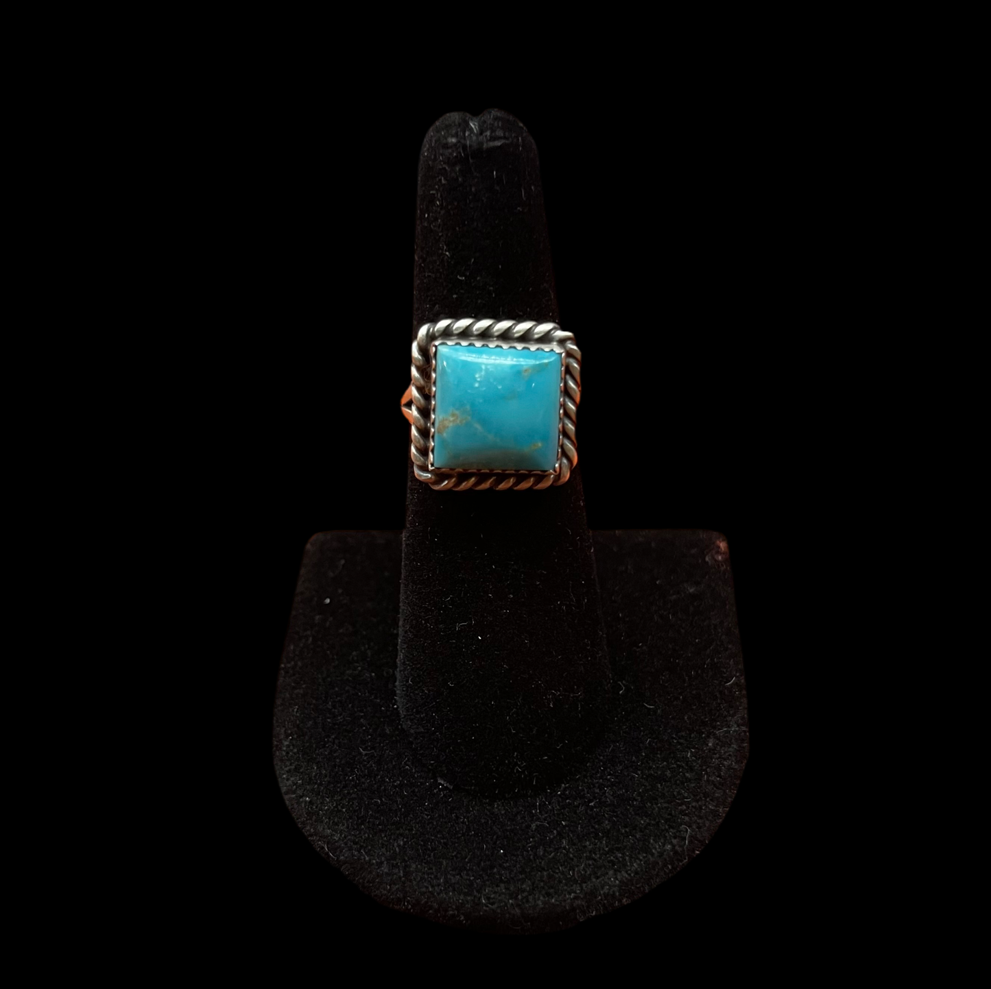 7.0 Kingman Turquoise Square Ring by Freda Martinez, Navajo