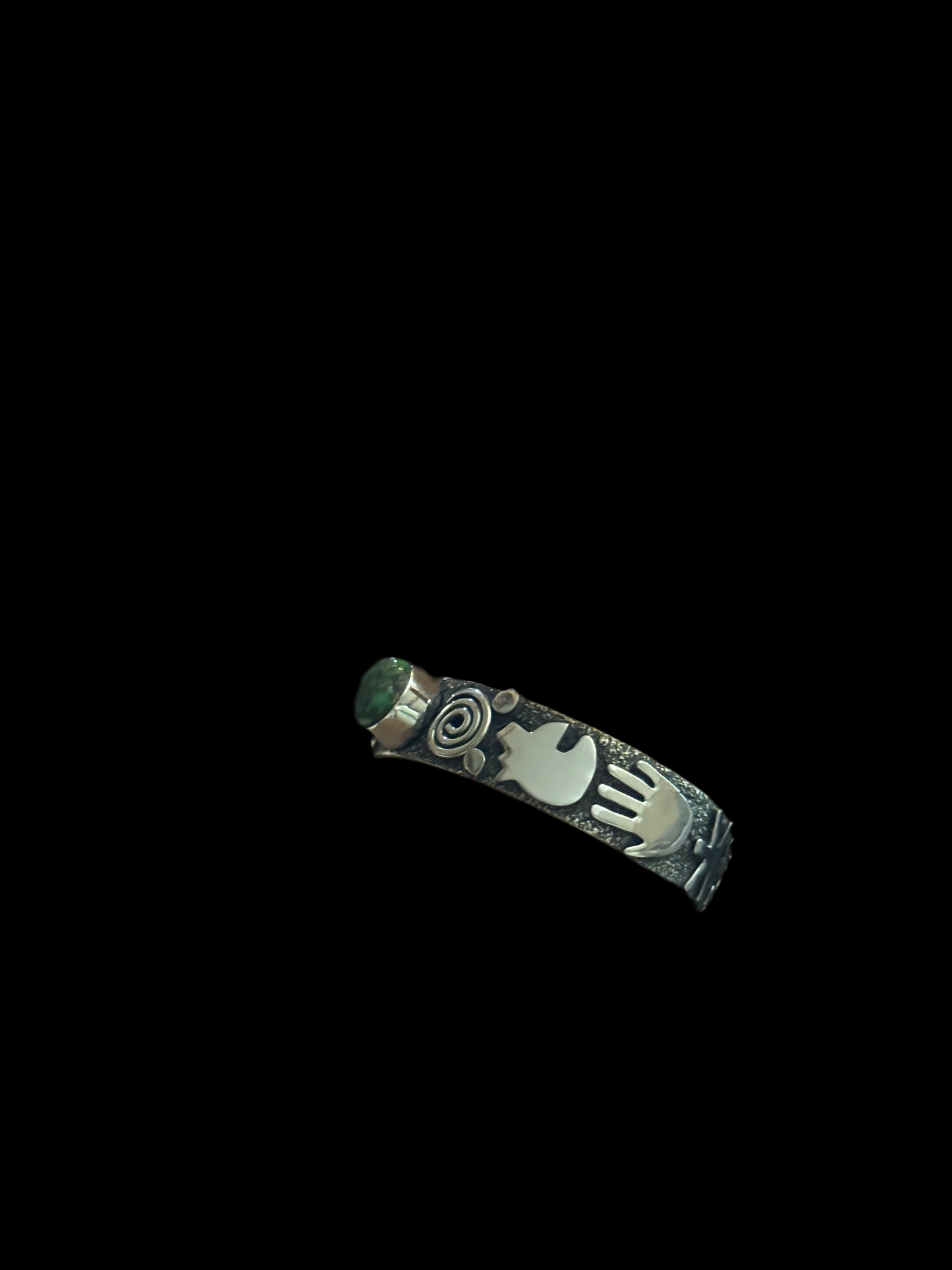 Petroglyph Cuff with Sonoran Gold Turquoise by Alex Sanchez, Navajo (narrow)