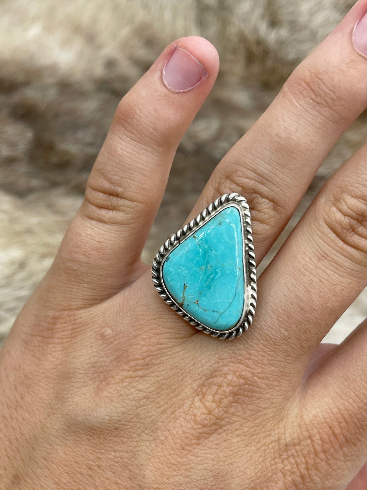 Adjustable 6.0-10.0 #8 Turquoise Ring by Larson Chee, Navajo