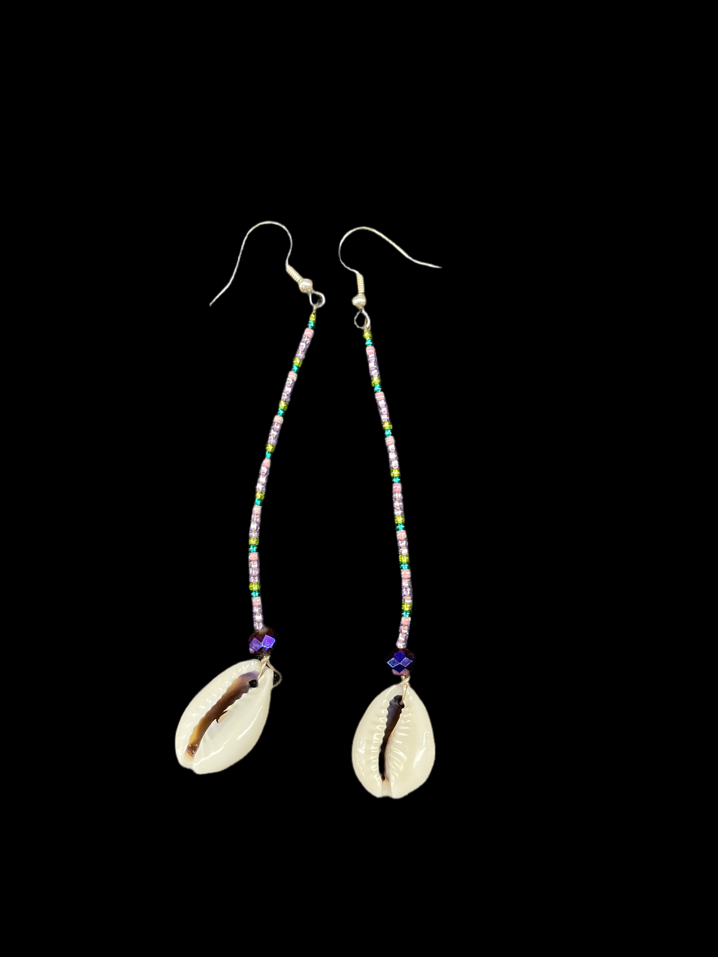 Cowrie Shell Dangle Earrings by Ren McCulley, Creek, Seminole