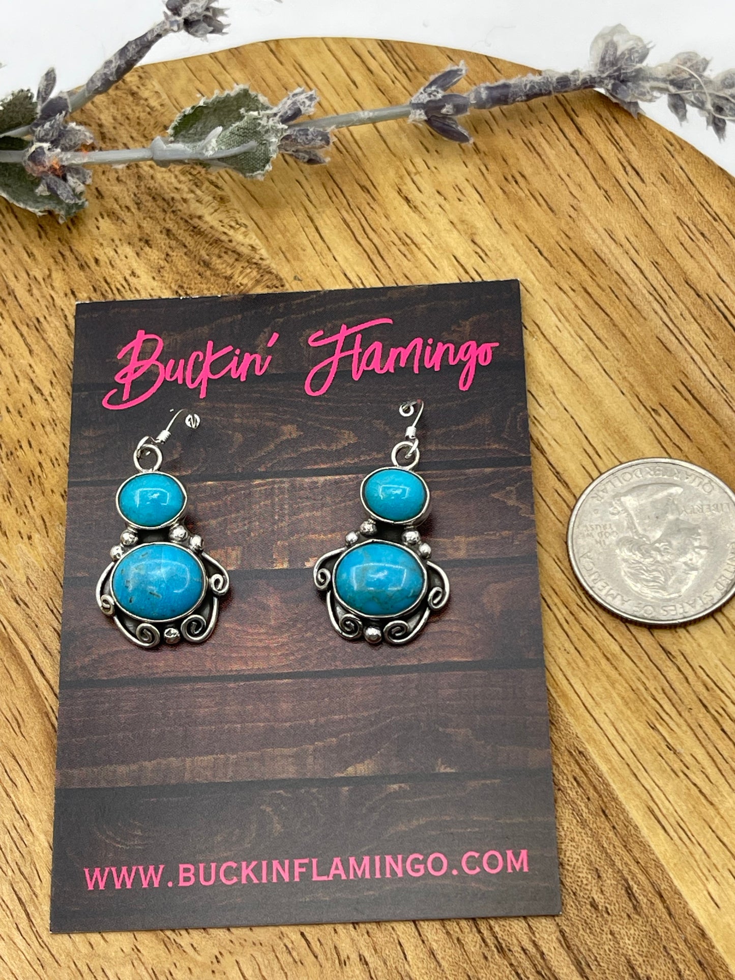 LOT 70 5/24 2 Stone Turquoise Dangle Earrings by Sheena Jack, Navajo