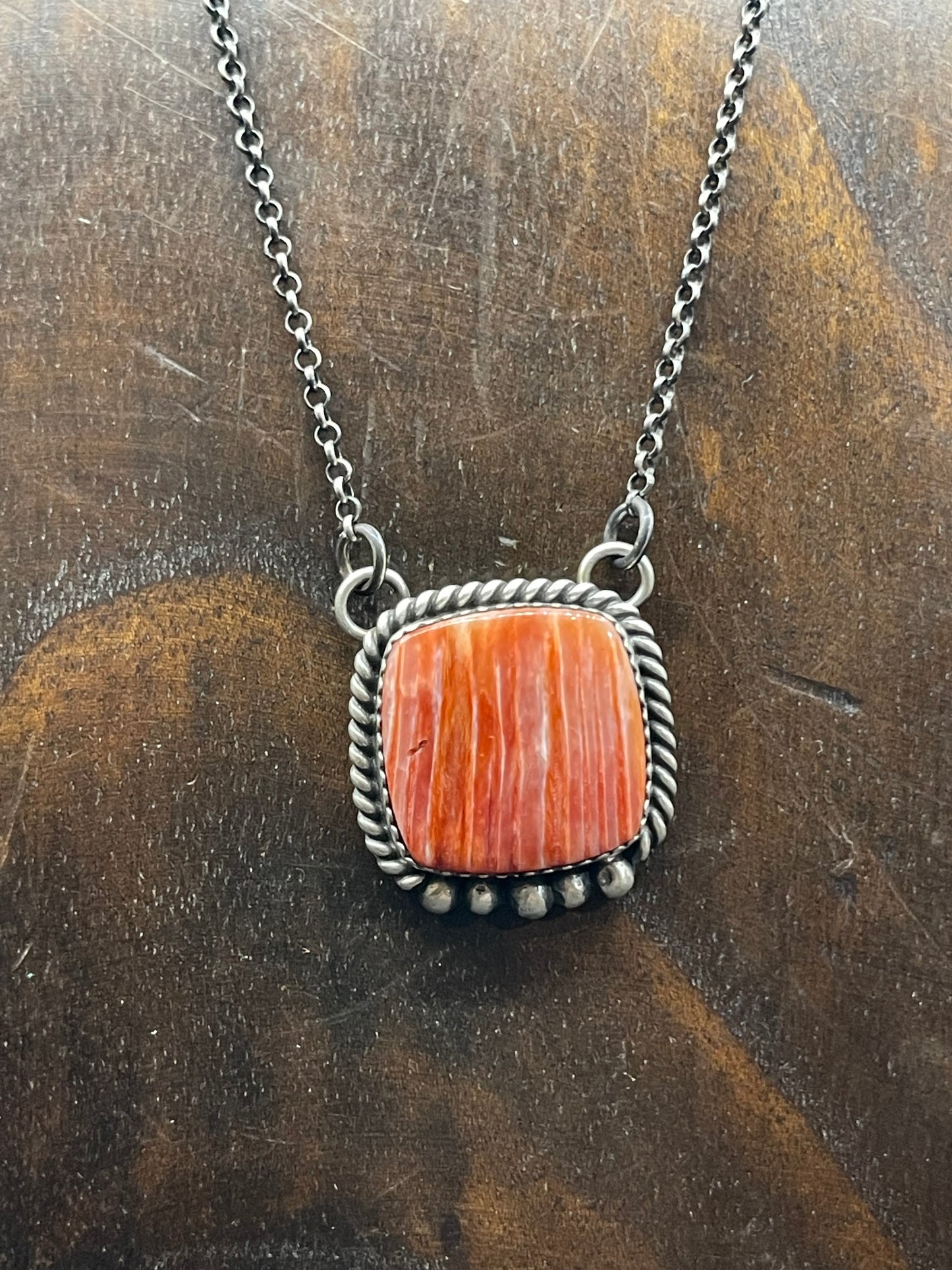 16" Red Spiny Oyster Necklace by Freda Martinez
