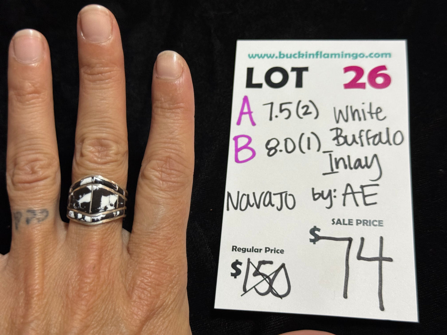 LOT 26 B - 8.5 White Buffalo Inlaid Ring