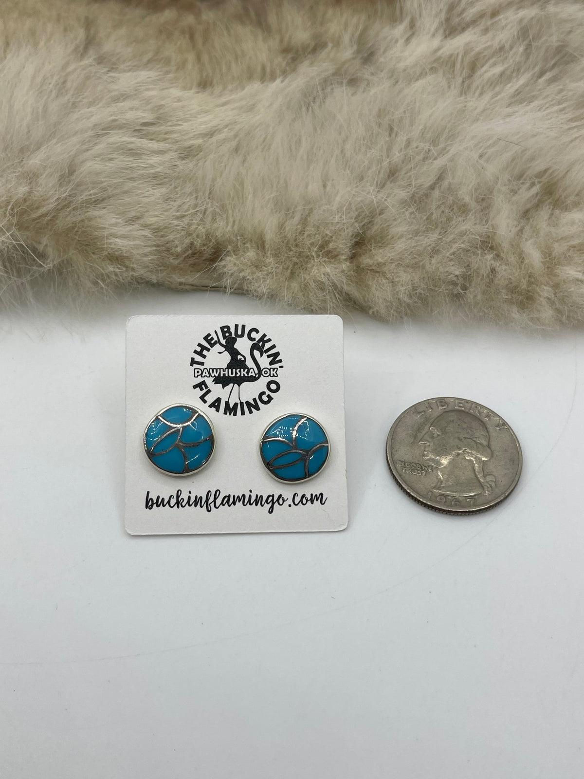 Fish Scale Inlay Post in Center Earrings by Orena Leekya, Zuni