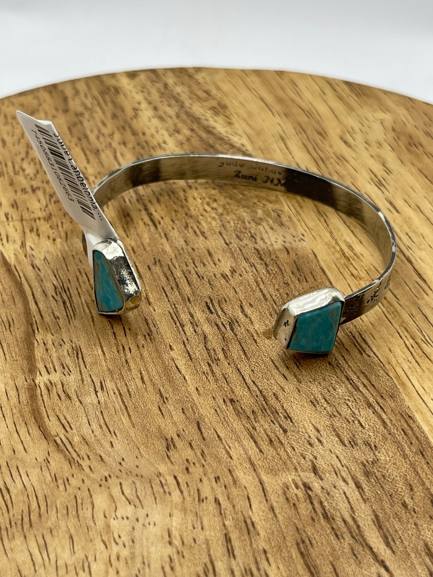 5 3/4"-7" 2 Stone Turquoise Cuff by Jude Candelonia, Zuni