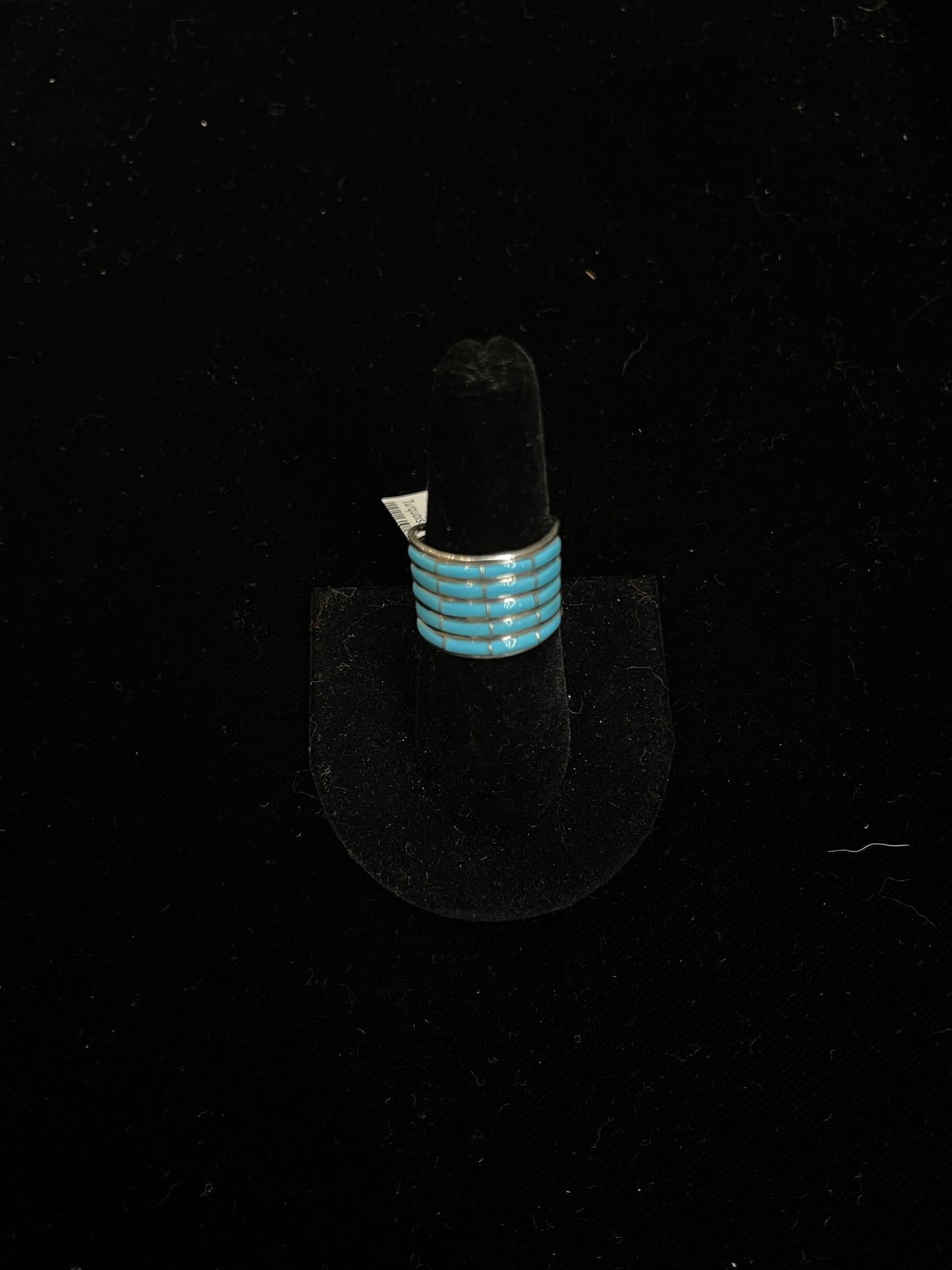 7.0 5 Row Inlay Turquoise Ring by Jamie Johnson, Zuni