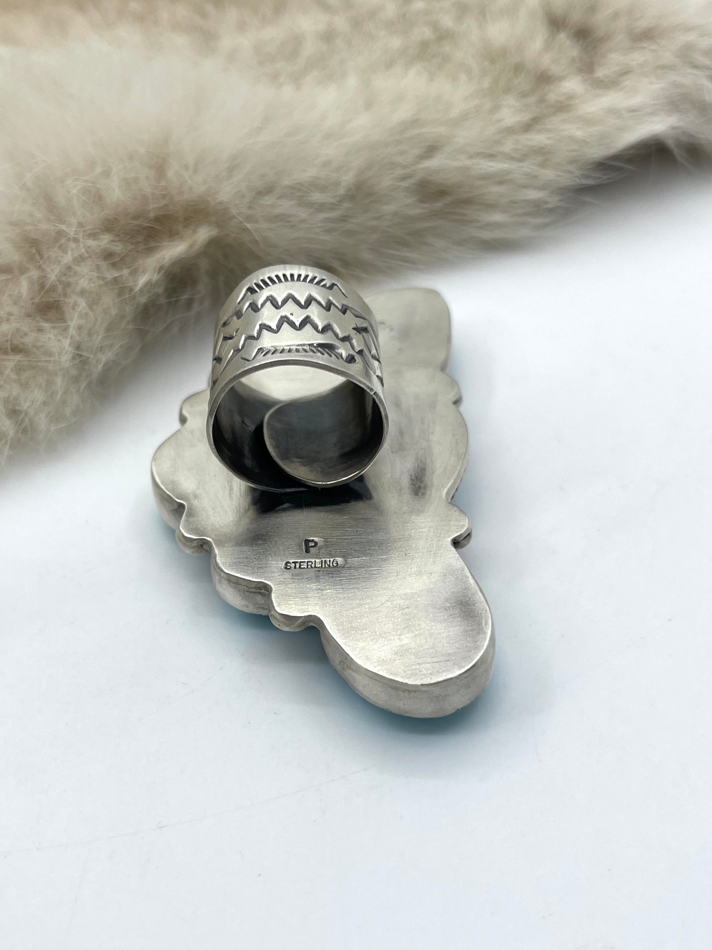 Adjustable (6.0-10.0) High Grade Kingman Turquoise Half Cluster Ring by Thompson Piaso, Navajo
