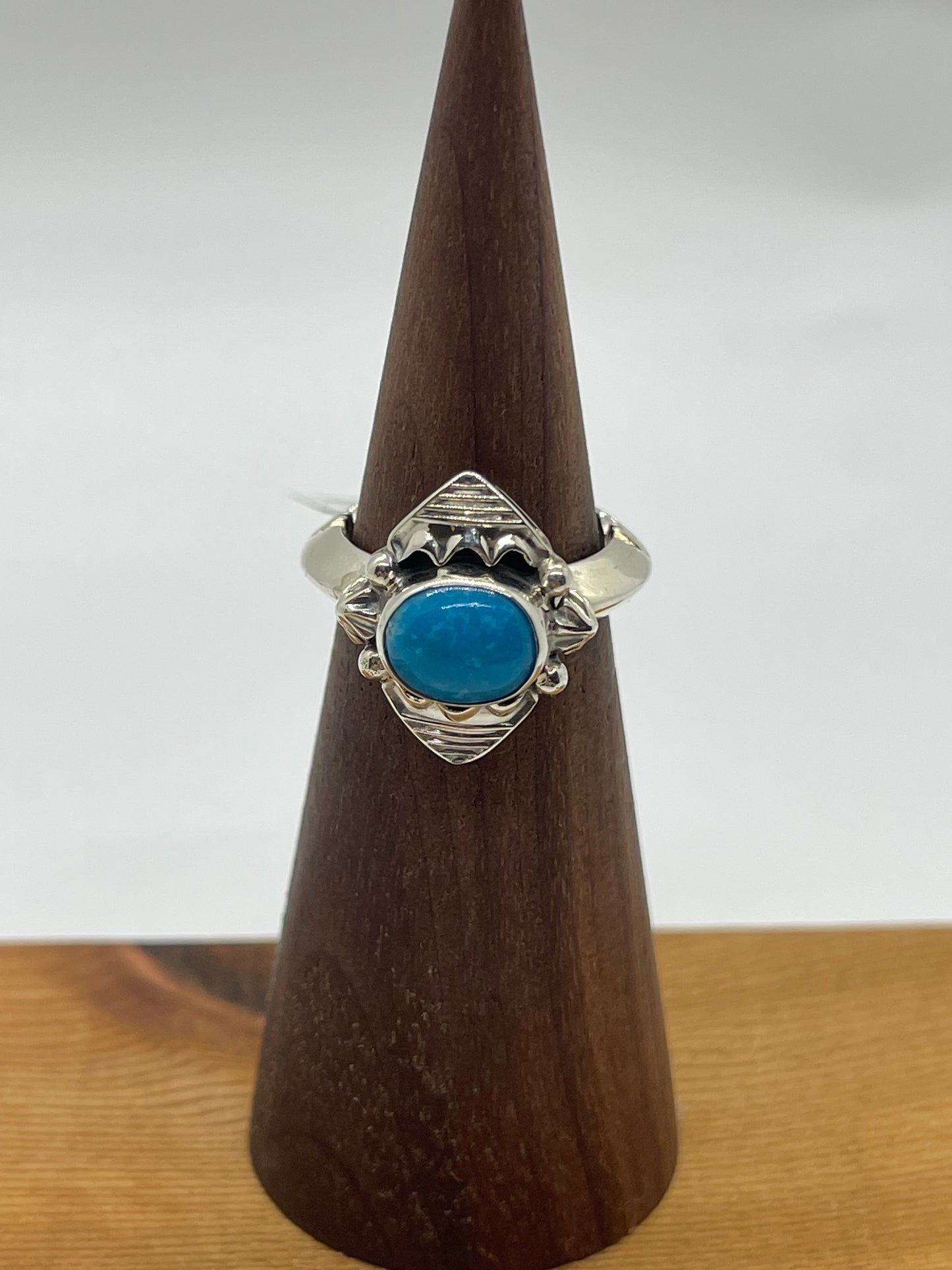 7.0 Turquoise Triangle Wire Ring by David Lopez, Navajo