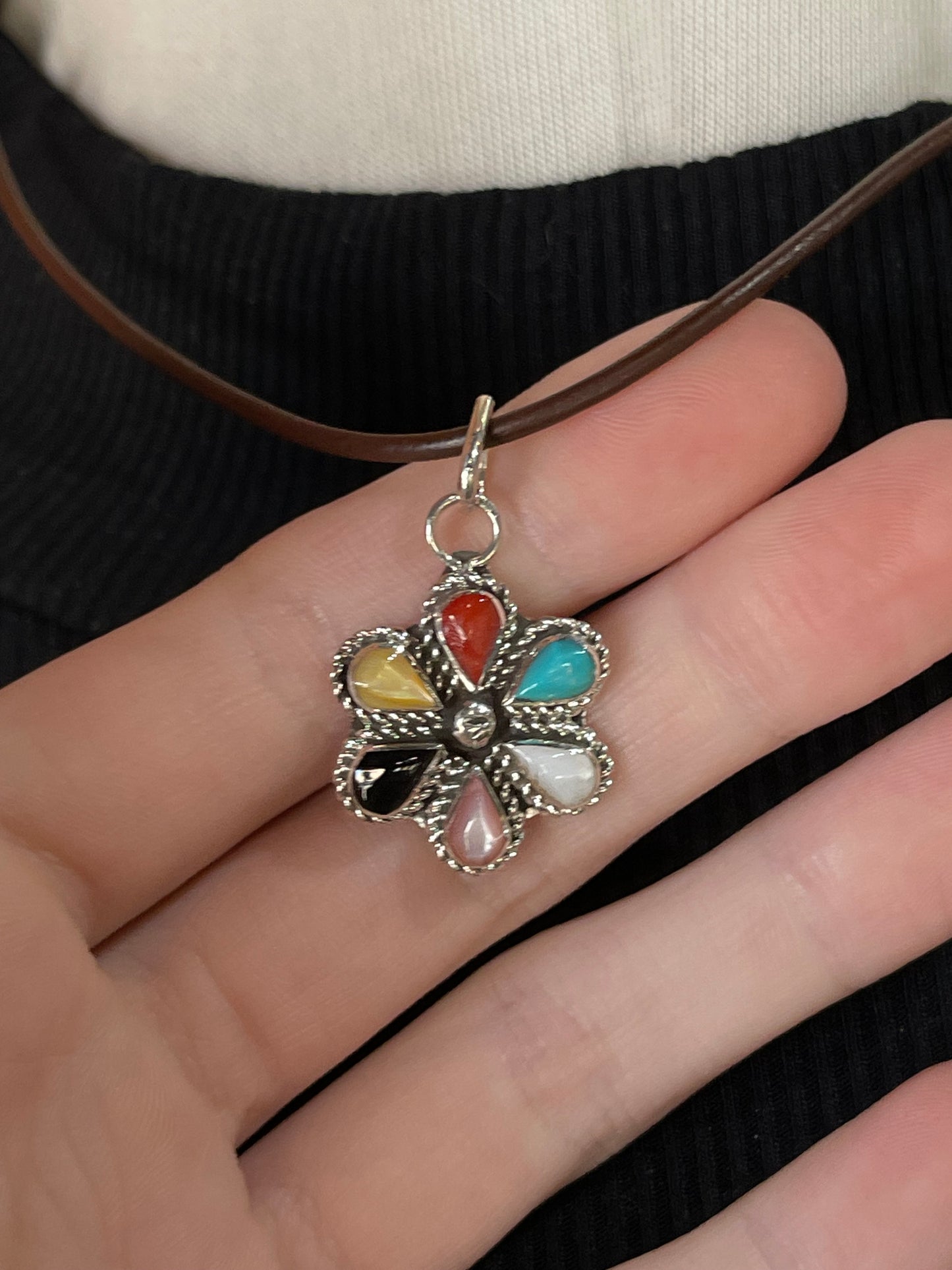 Multi Stone Leather necklace by Gina Dosedo, Zuni