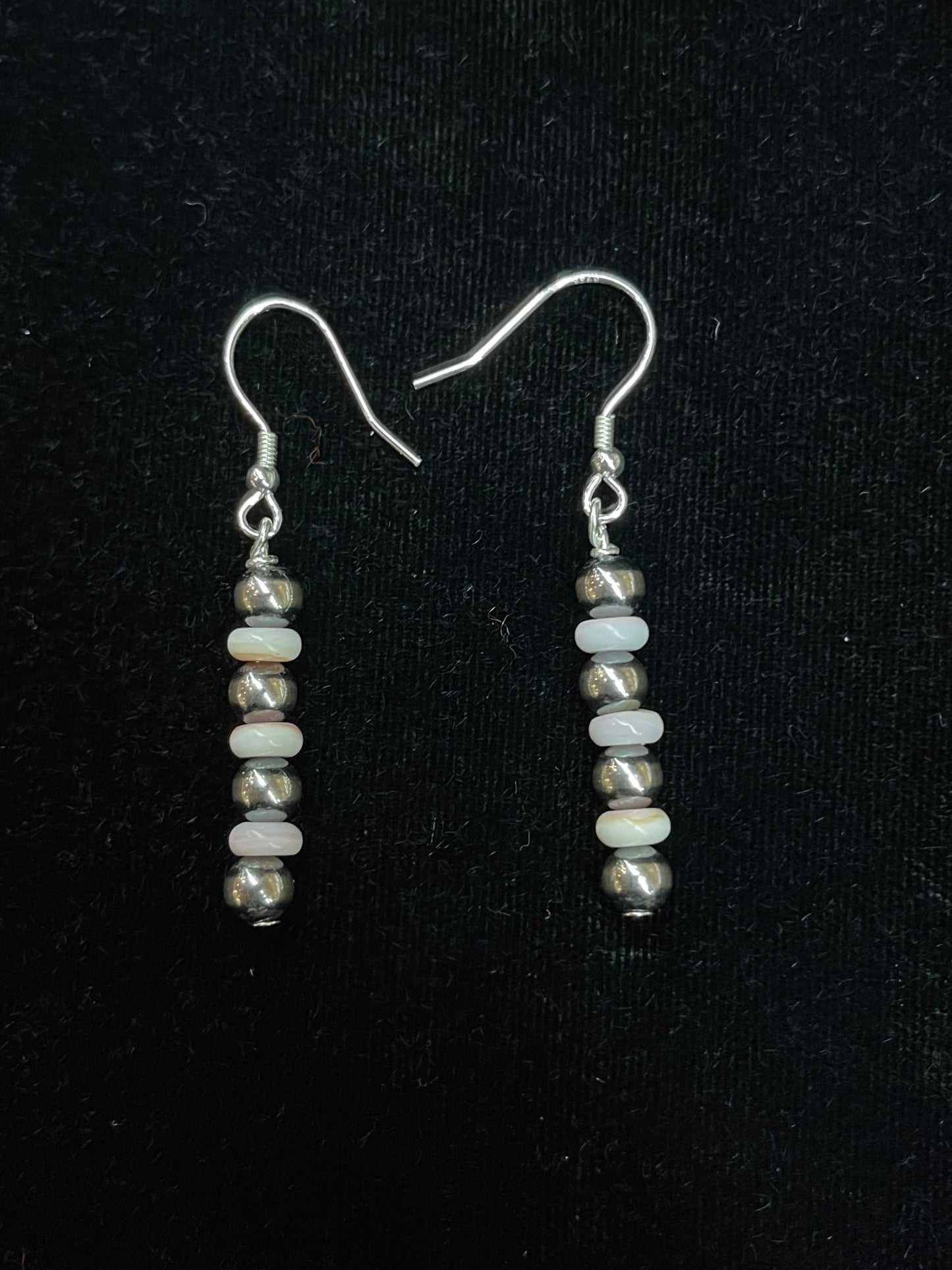 5mm Silver Pearls with Pink Conch Shell Dangle Earrings