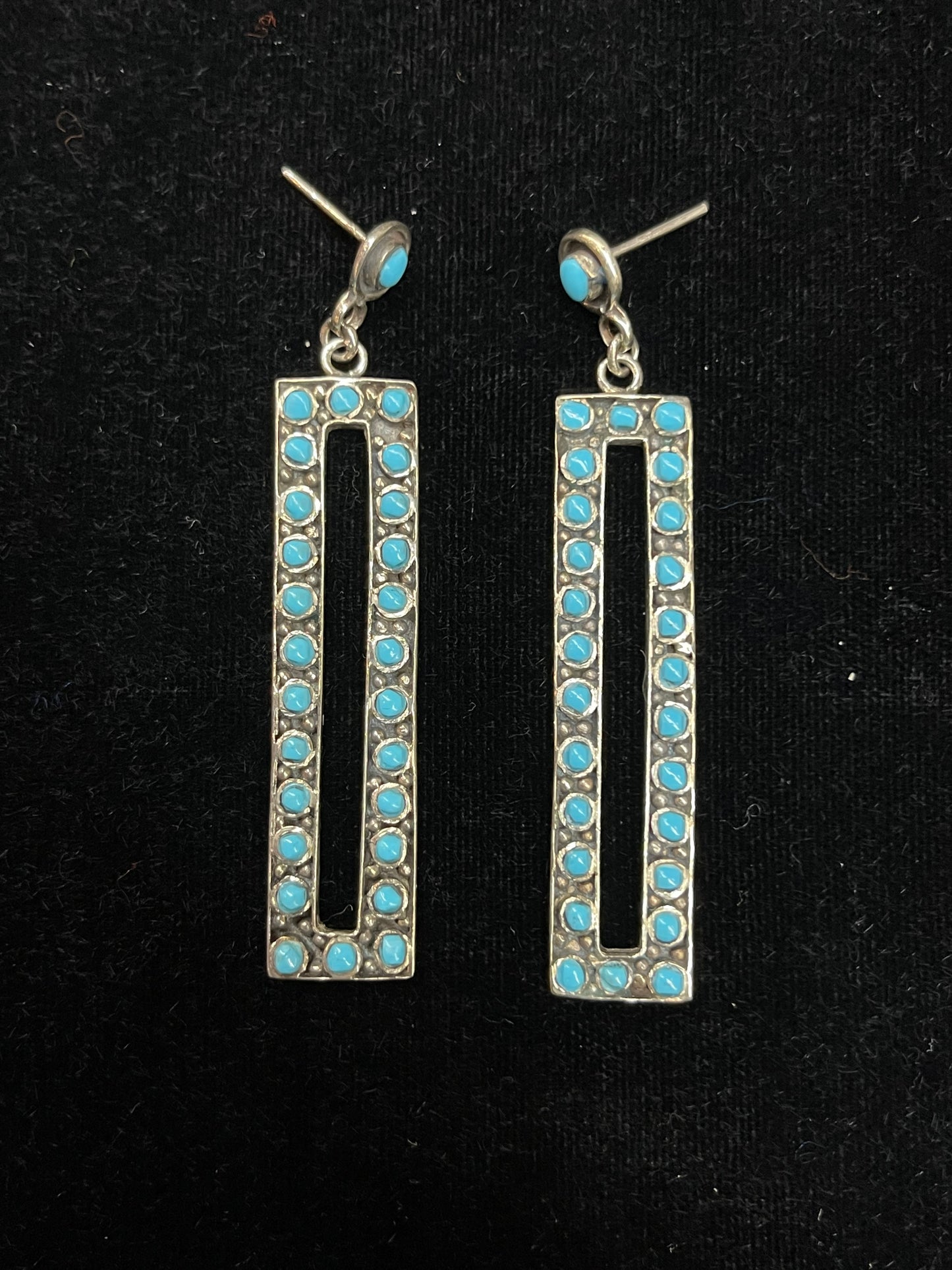 2 1/2" Long "Picture Frame" Earrings with Turquoise Stones