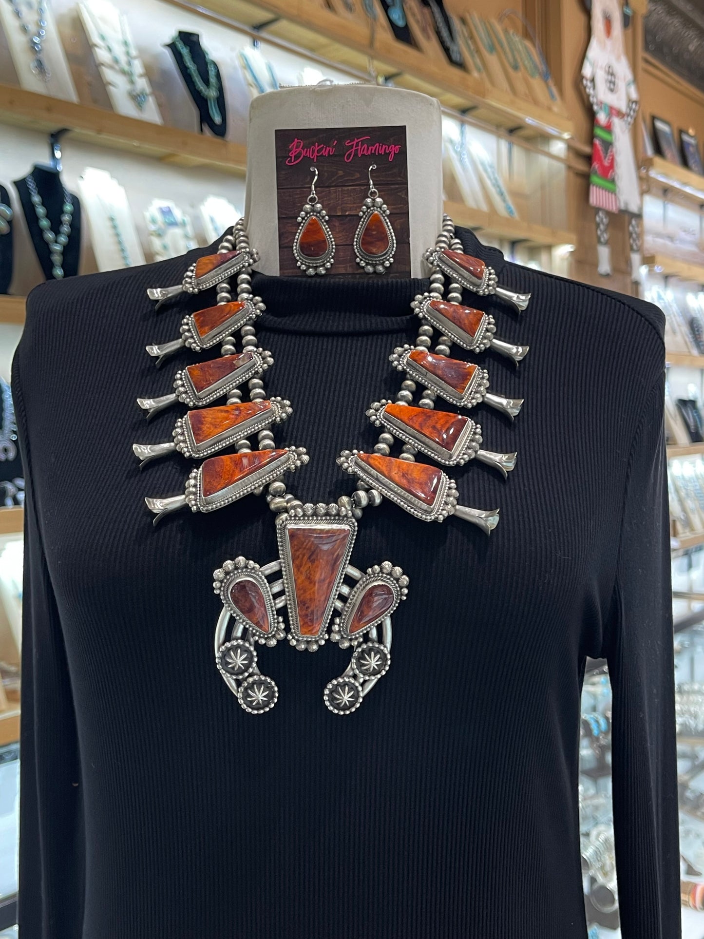 24" Spiny Oyster Squash Blossom Necklace & Earring Set