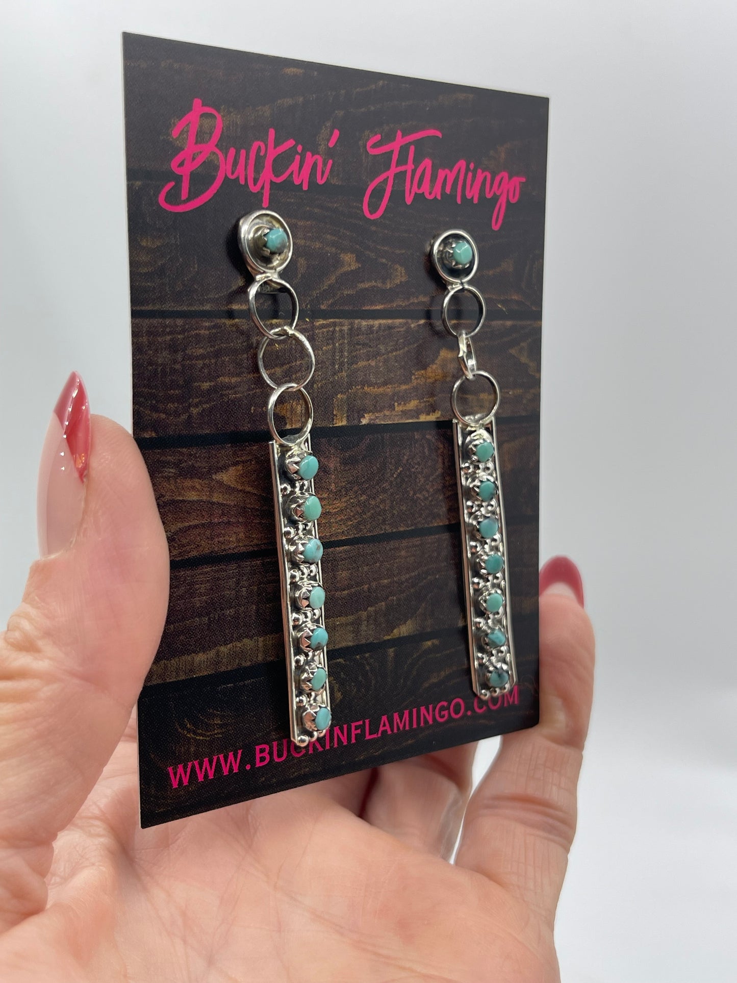 Zuni Turquoise Snake Eye Post Dangle Earrings by Joanne Cheama, Zuni