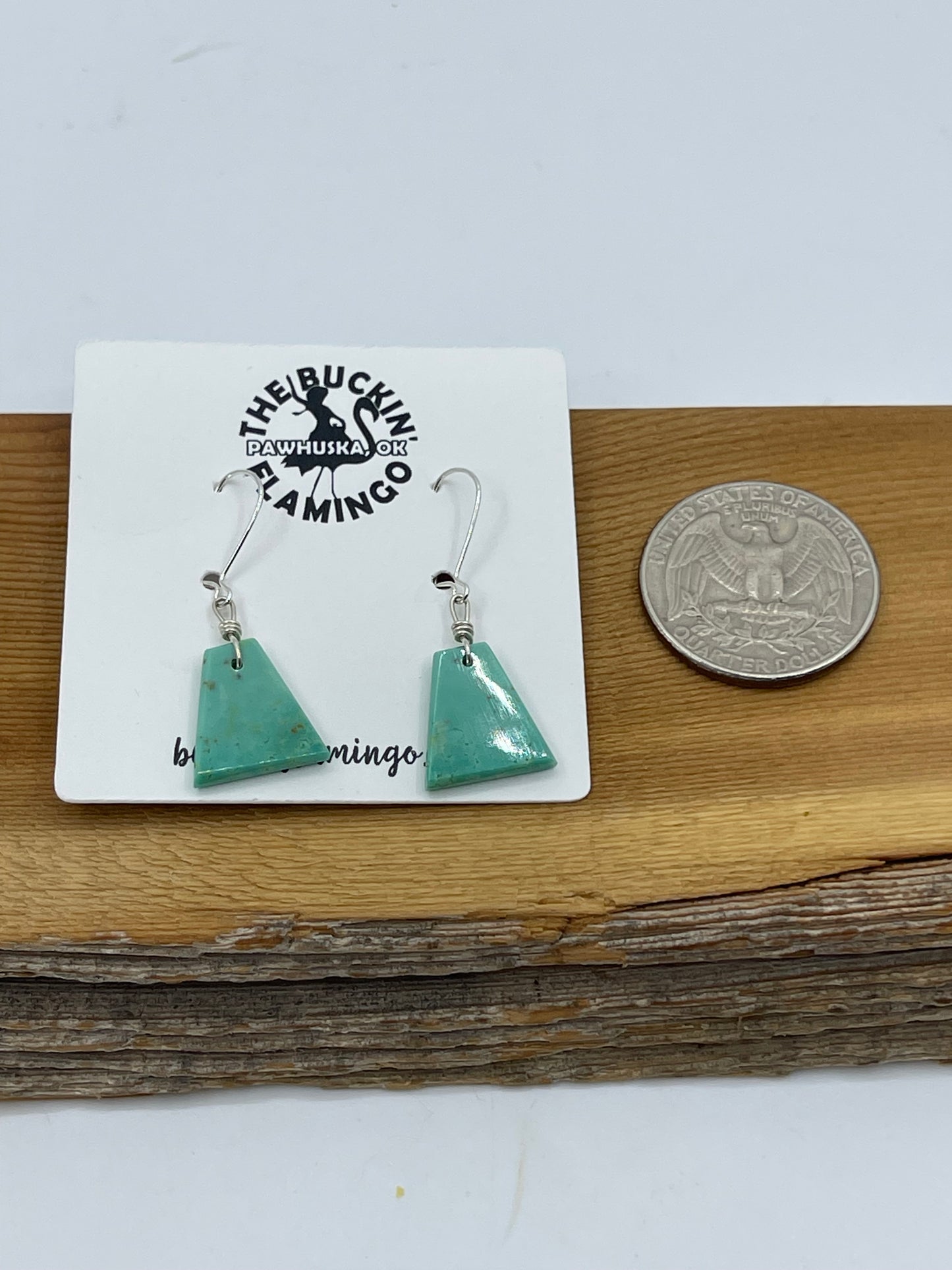Small Turquoise Slab Dangle Earrings by Raymond Tenoria, Santo Domingo