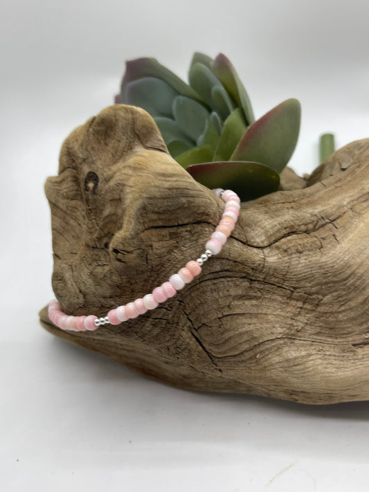 7" 4mm Pink Conch Shell Bracelet with Silver Beads