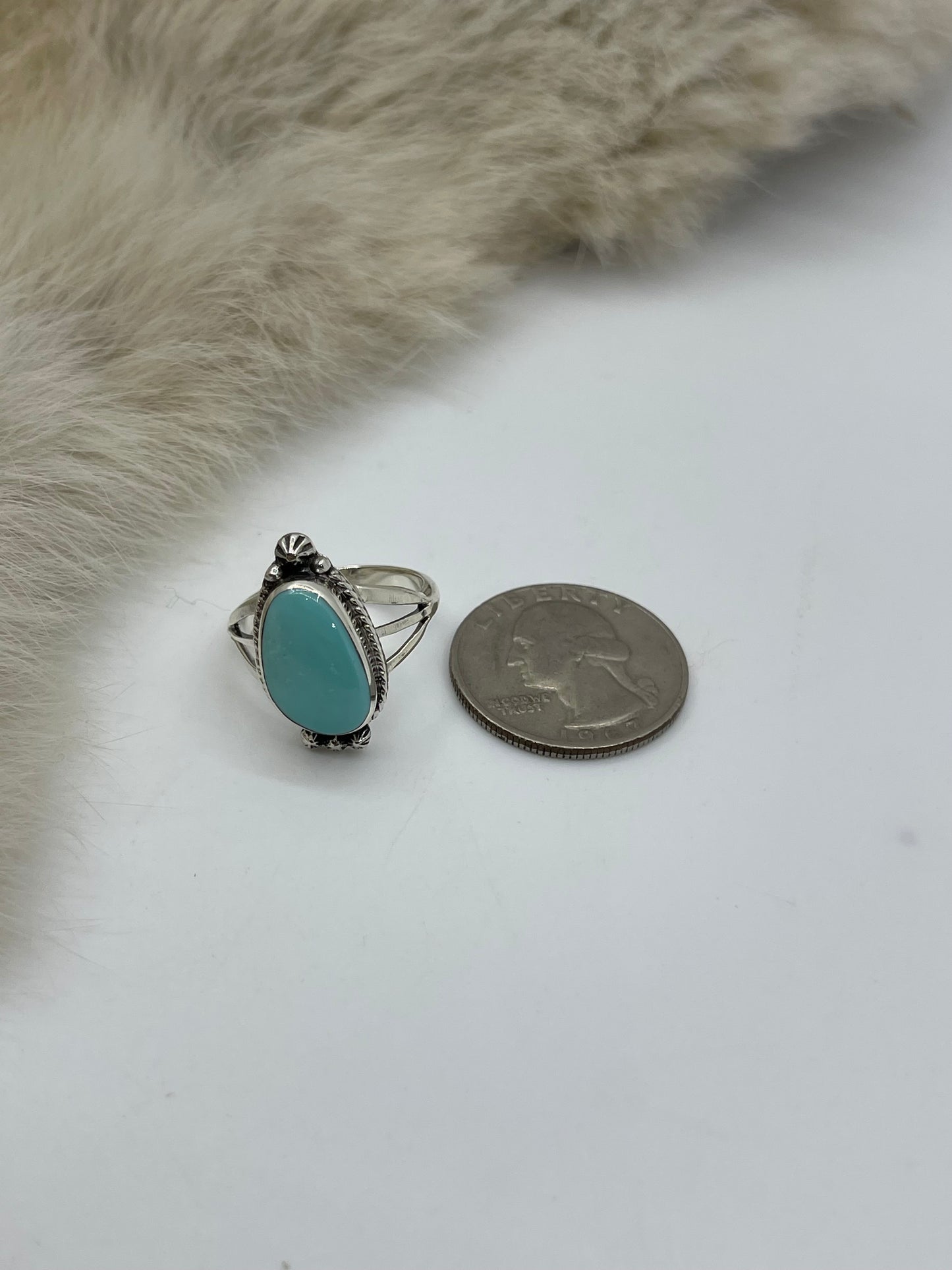 5.5 Turquoise Oval Ring by Judy Largo, Navajo