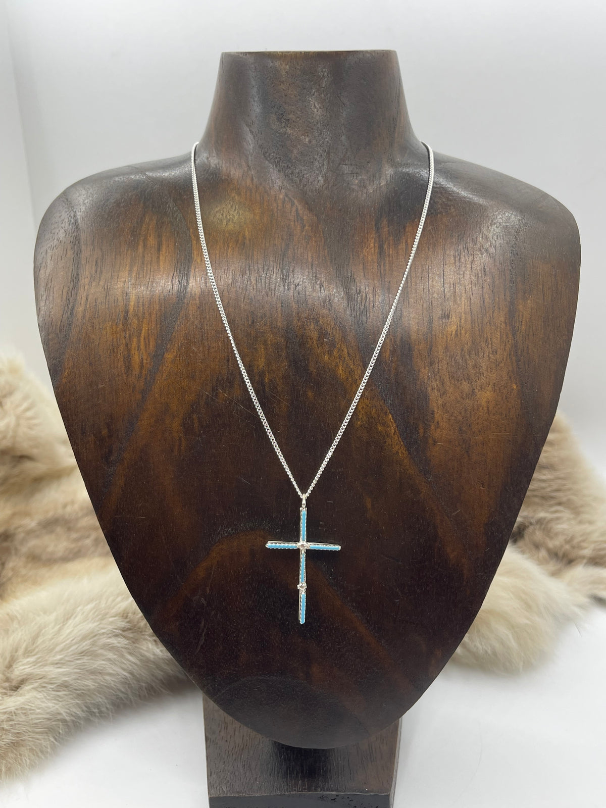 16" Turquoise Zuni Needlepoint Cross by Ashley Laate, Zuni