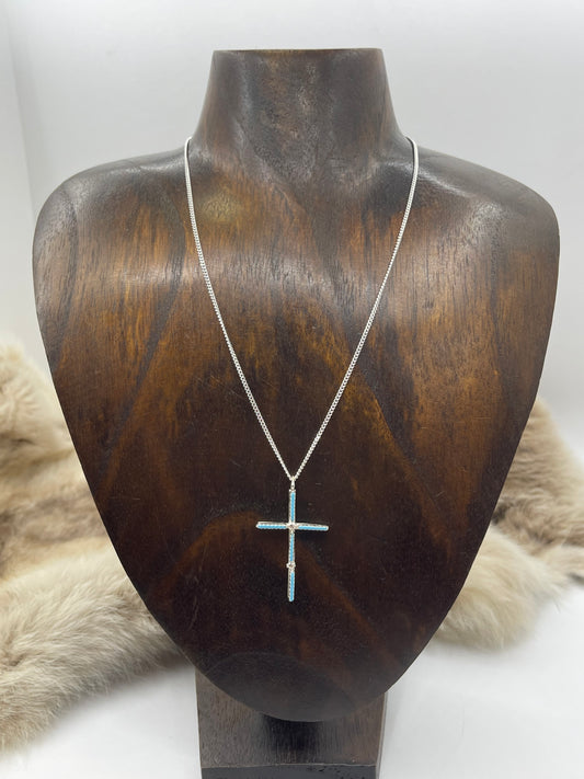 16" Turquoise Zuni Needlepoint Cross by Ashley Laate, Zuni