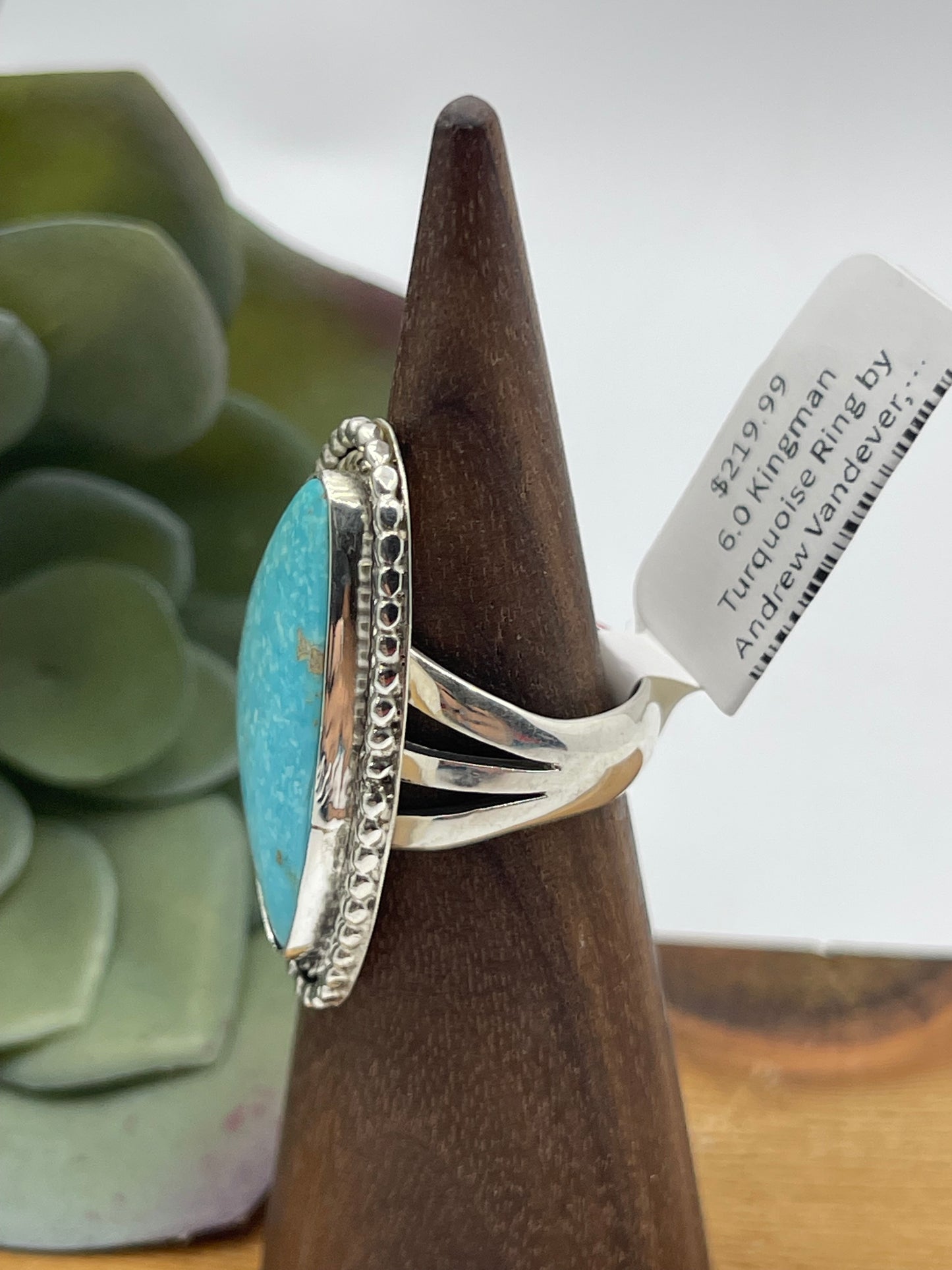 6.0 Kingman Turquoise Ring by Andrew Vandever, Navajo