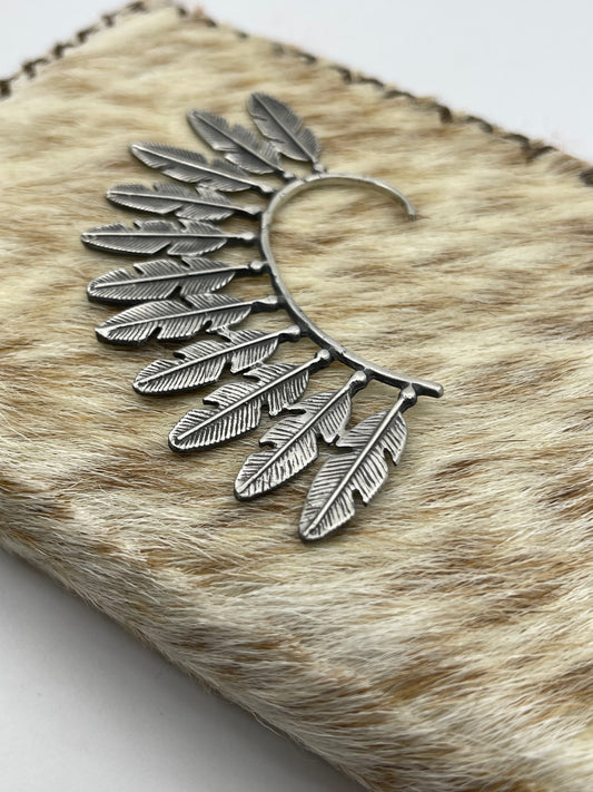Sterling Silver Feather Ear Hanger Cuff, Navajo Made