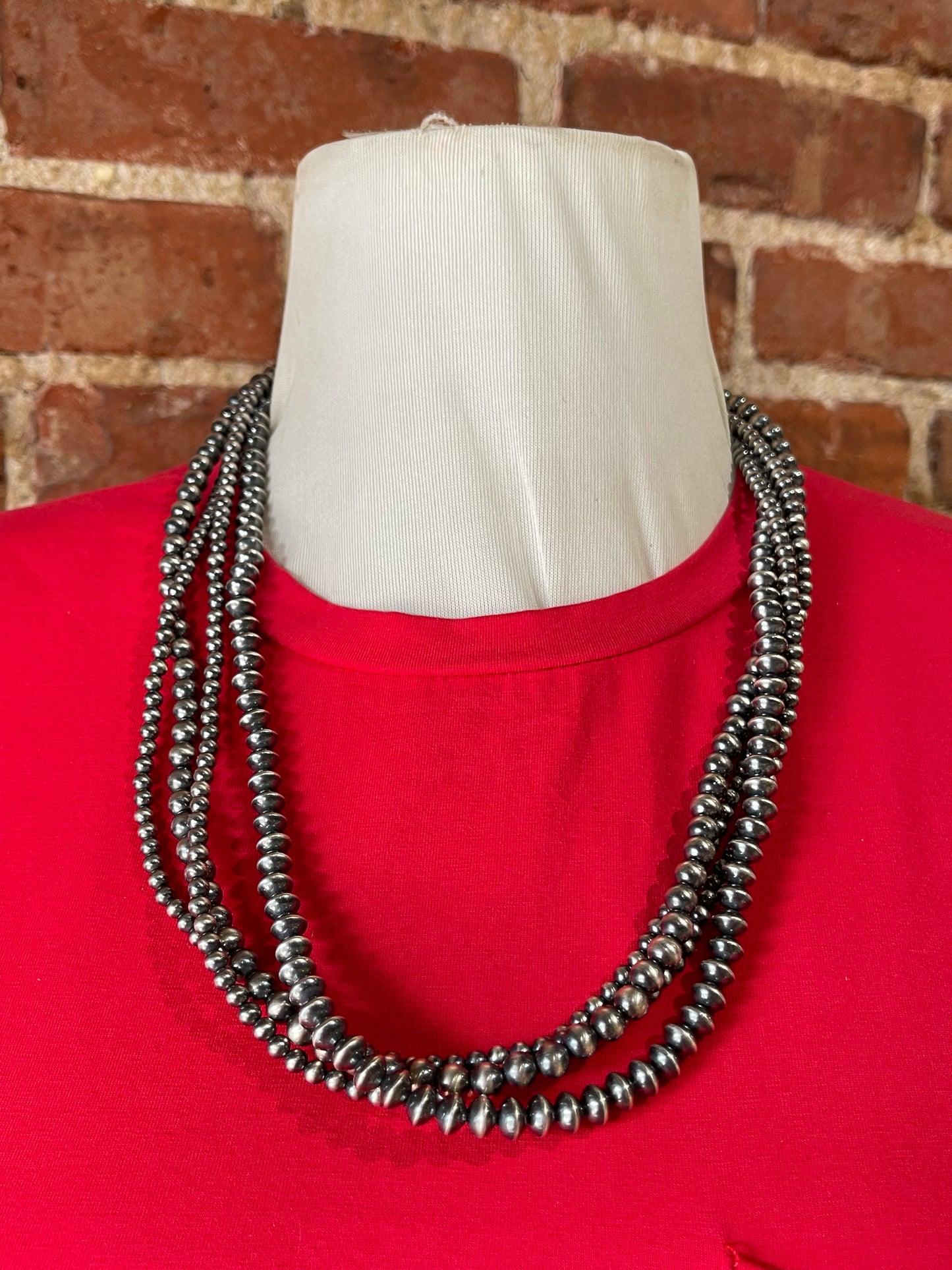 20"+3"  4mm-6mm 4 Strand Navajo Pearl and Saucer Necklace