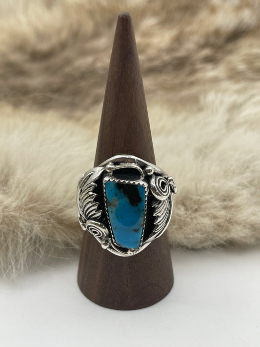 12.0 Turquoise Ring with Feather by Darrell Morgan, Navajo