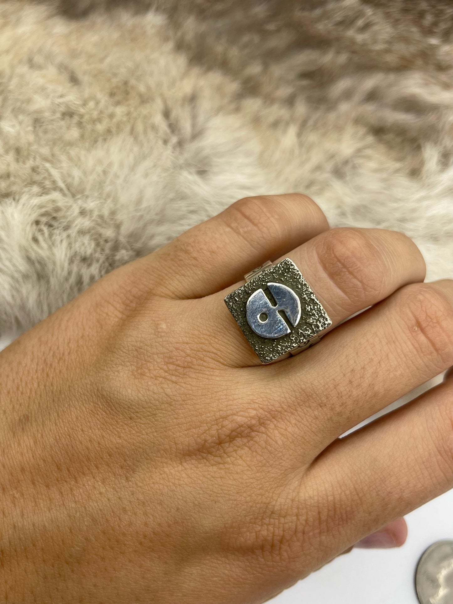 Adjustable 7.0-11.0 Sun Face Ring by Alex Sanchez, Navajo