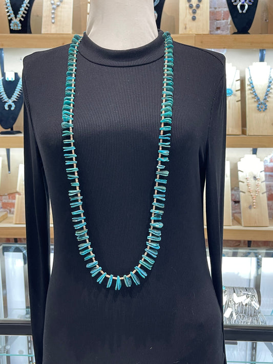 40" Kingman Turquoise Teardrop Slabs & Melon Shell Necklace