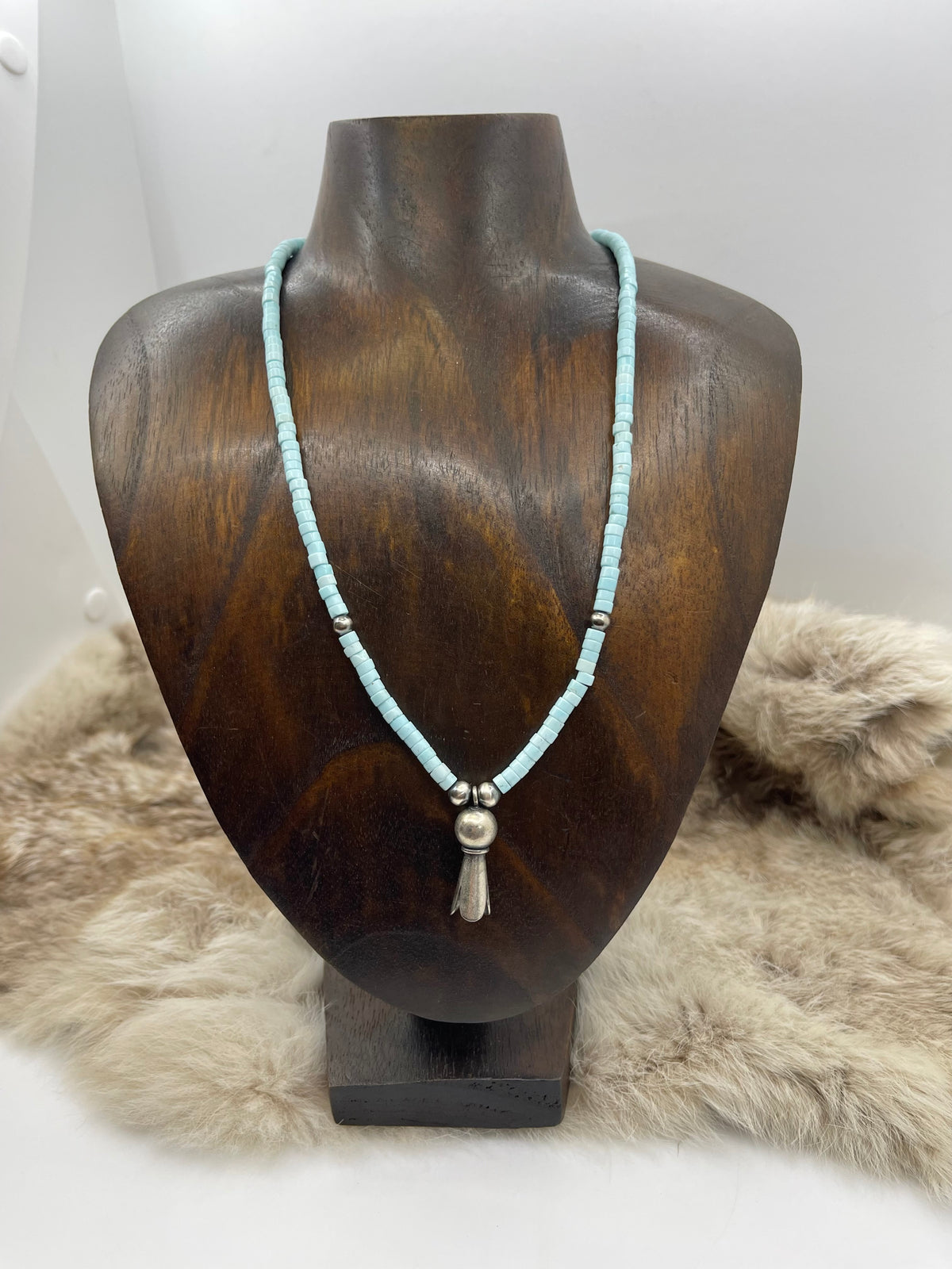 18" Color Enhanced Magnesite with Silver Beads & Blossom Necklace