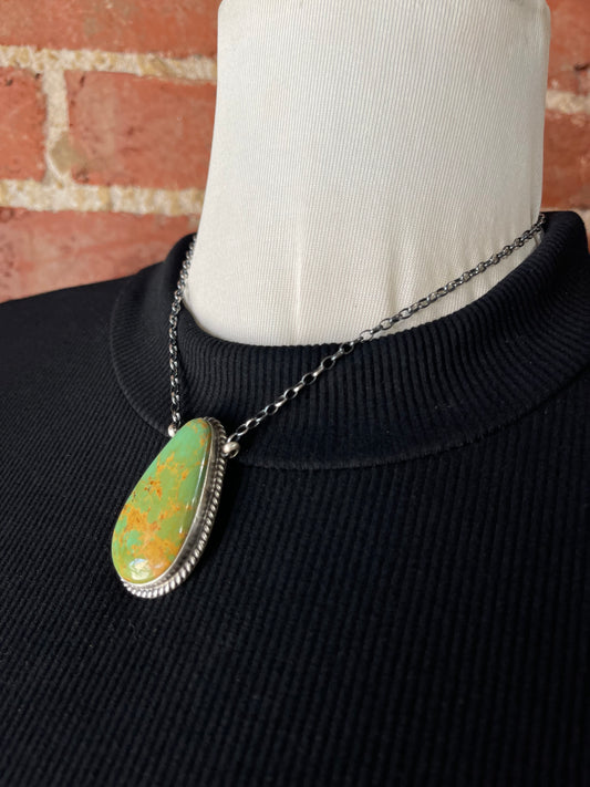 18" Royston Turquoise Teardrop Necklace by Johnny Dixon, Navajo