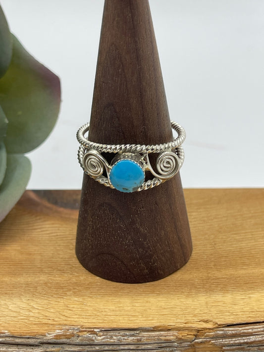 12.0 Turquoise Round Ring by Charlene Yazzie, Navajo