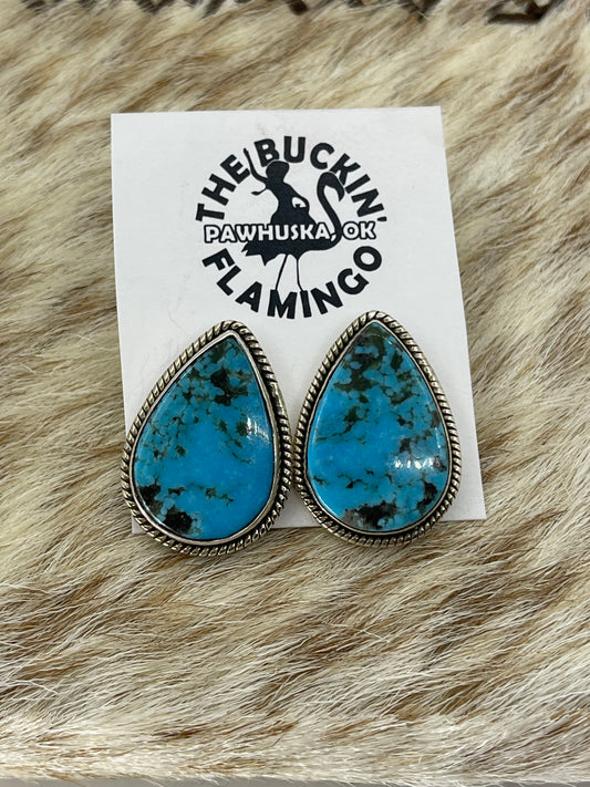 Teardrop Kingman Turquoise Post Earrings