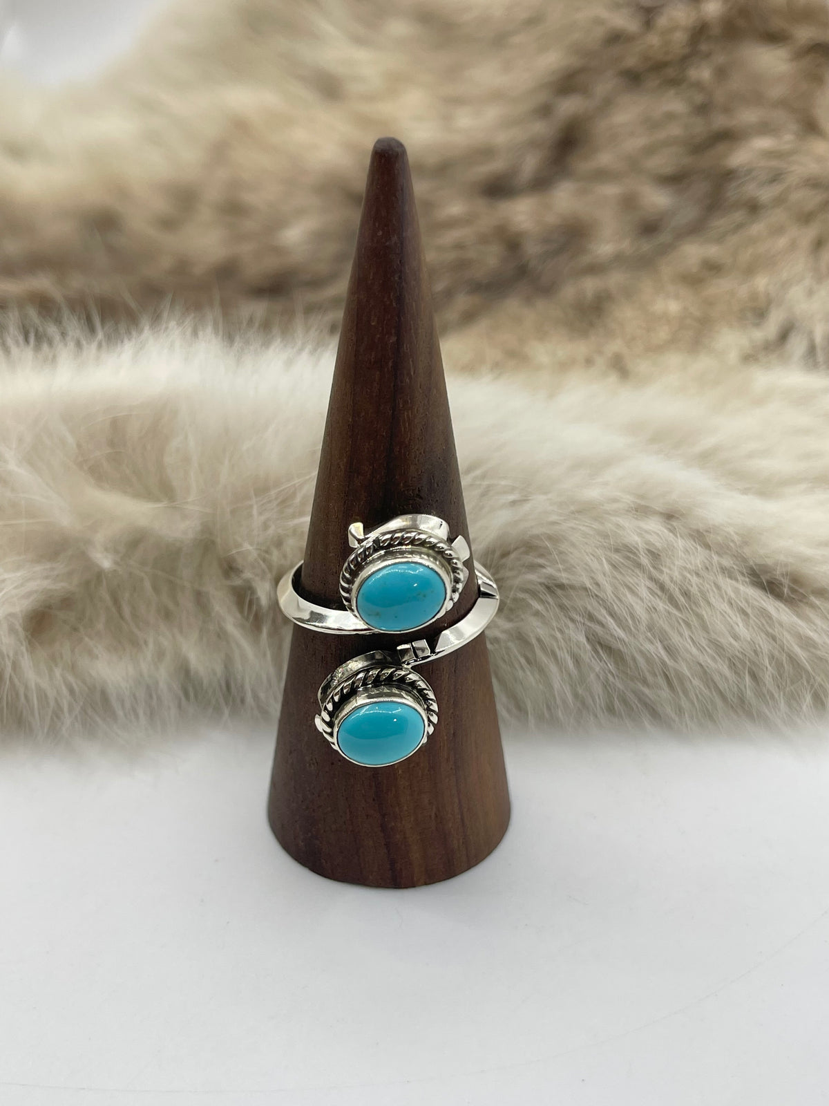10.0 2 Stone Turquoise Semi-Adjustable Ring by Jimmy Garcia, Navajo