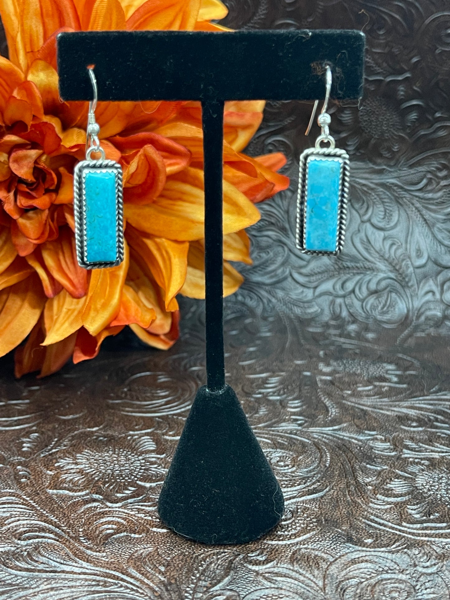 Kingman Turquoise Bar Earrings by Virginia Becenti, Navajo