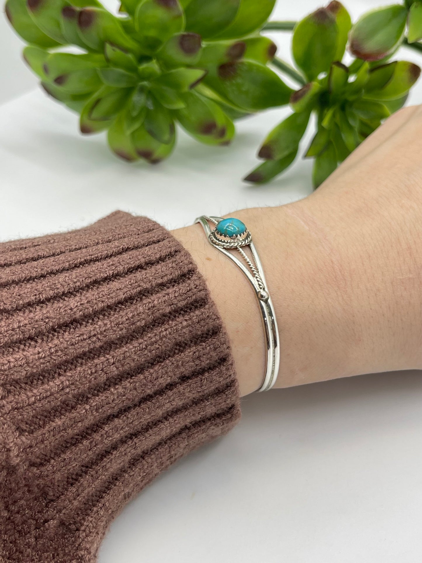 5" - 6.75" Turquoise Stone Sterling Silver Cuff