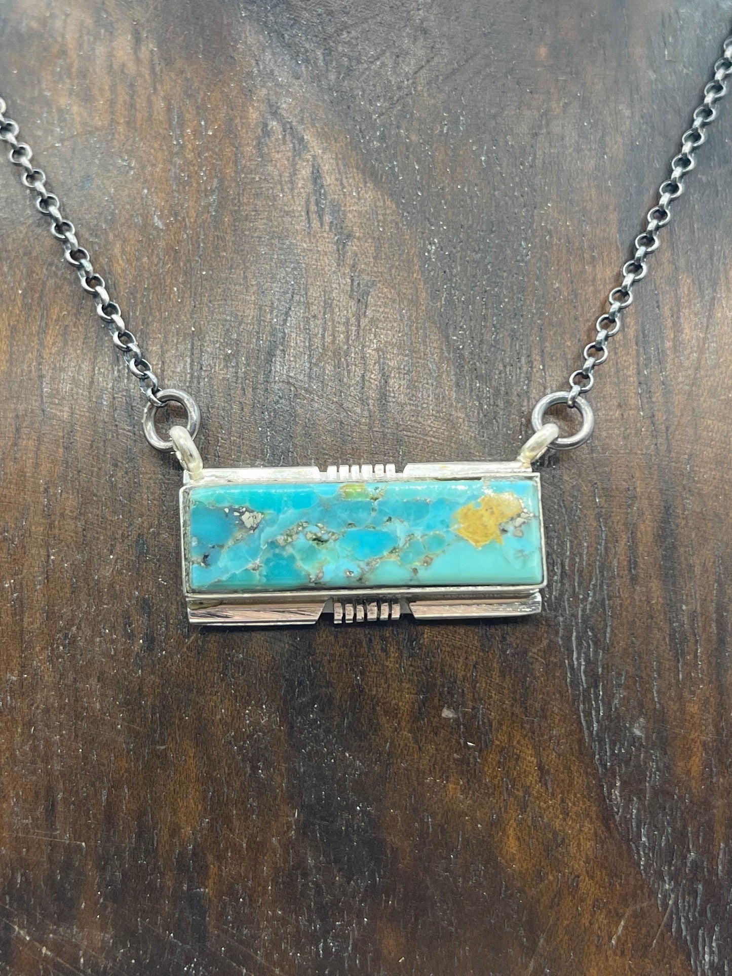 Kingman Turquoise Bar Necklace by Steve Francisco, Navajo