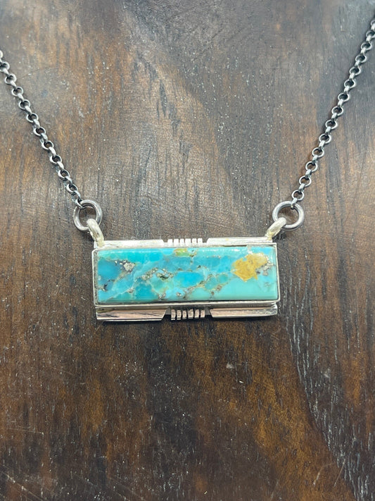 Kingman Turquoise Bar Necklace by Steve Francisco, Navajo